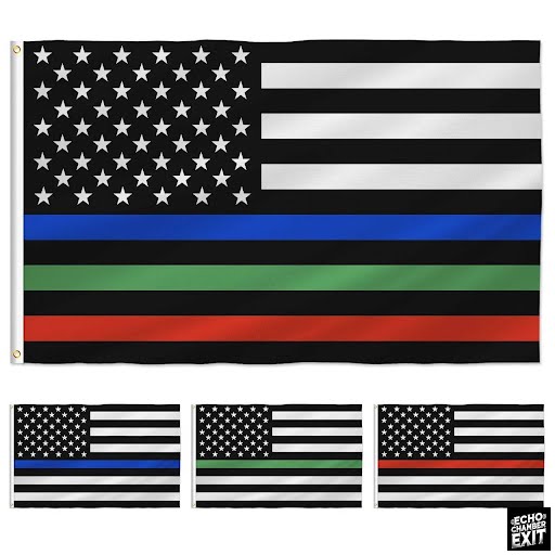 Thin Blue, Green & Red Line American Flag – Honoring Heroes, Defending Freedom